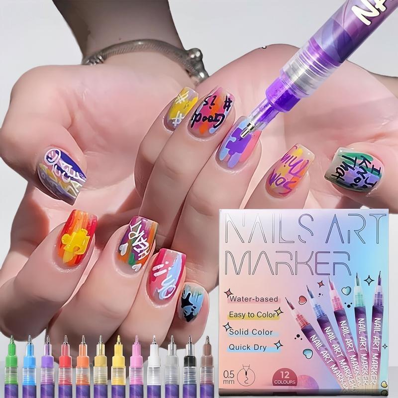 Quick Dry 3D Nail Art Pens 0.5MM Fine Precision Tip Marker for Home Salon Graffiti Liner Water-Based Solid Color Easy to Color