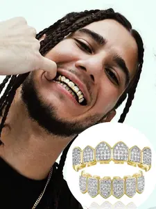 HIP HOP Teeth Grillz - Grills for Your Teeth Grillz for Women Men Iced out CZ Fangs Hip Hop Rapper Grillz Vampire Teeth Costume Accessory Cosplay Extra Molding Bars Lightweight Steel