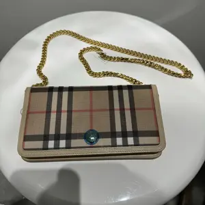 Pre-owned BURBERRY Camel Check Mini Chain Bag Brand New with Protective Films No Original Packaging Classic Plaid Design