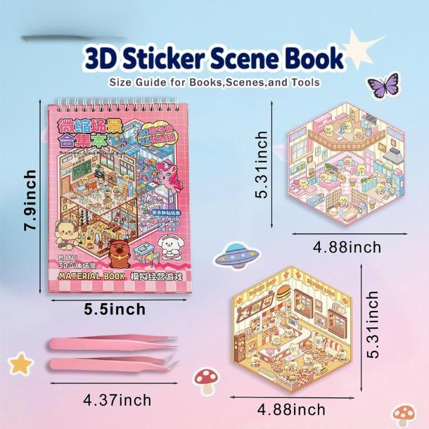 20 Sets DIY 3D Sticker Scene, Sticker Therapy Scenes Collection Book for Adults Stress Relief Pass The Time, Make Your Own House Miniature Cute Cartoon Animal Isometric Scene Funny Stickers