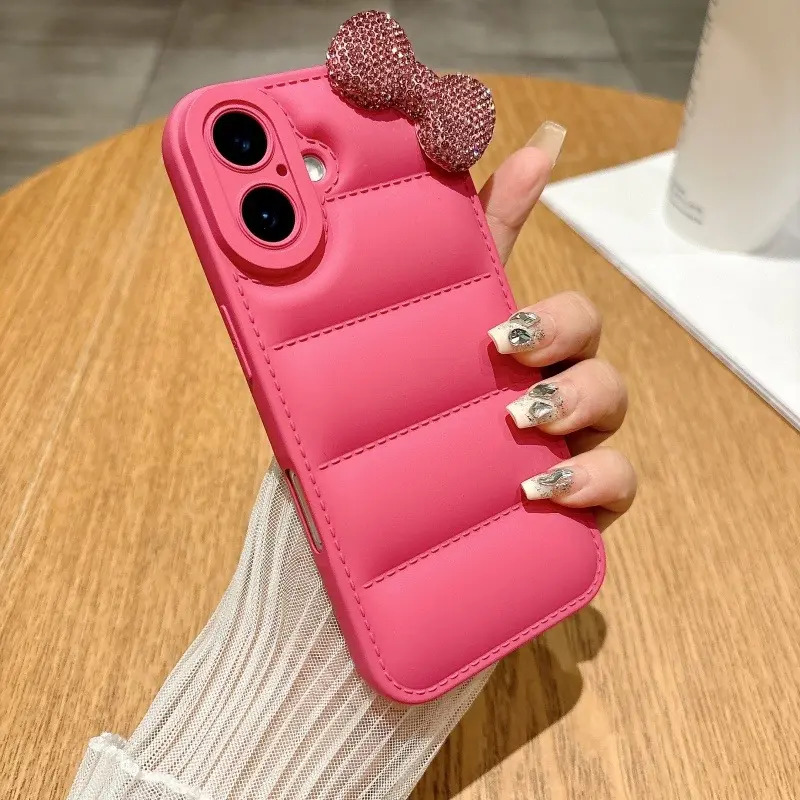 Down Jacket Rhinestone Bow Case For IPhone 17 16 15 14 13 12 11 Pro Max A Stylish, Creative, and Minimalist Protective Case