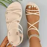 Women's Fashionable Crossed Strap Slides, Casual Comfortable PU Leather Flat Sandals for Beach, Lightweight Design Slides for Daily Wear, Walking Shoes, Rubber, Footwear for Beach, Trending Sandals, Trendy Sandals, Fashionable Comfy Sandals