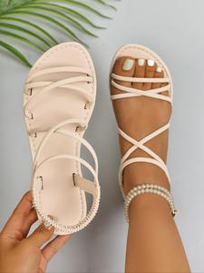 Women's Fashionable Crossed Strap Slides, Casual Comfortable Flat Sandals for Beach, Trending Sandals, Lightweight Design Slides for Daily Wear, Walking Shoes, Footwear