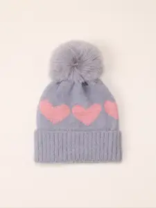 Heart Design Newborn Toddler Pom-Pom Knitting Beanie, Cozy Knitted Winter Warmer Bonnet Hat for Babies & Toddlers, Casual Fall/winter Outdoors Accessory
