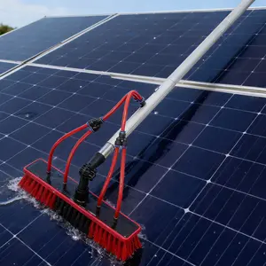 Solar Panel Cleaning Brush Kit with 26.25ft Telescopic Pole, 180° Rotating Brush Head & 65.6ft Hose Aluminum Alloy Window Cleaning Tool for Solar Panels, RVs & Greenhouses