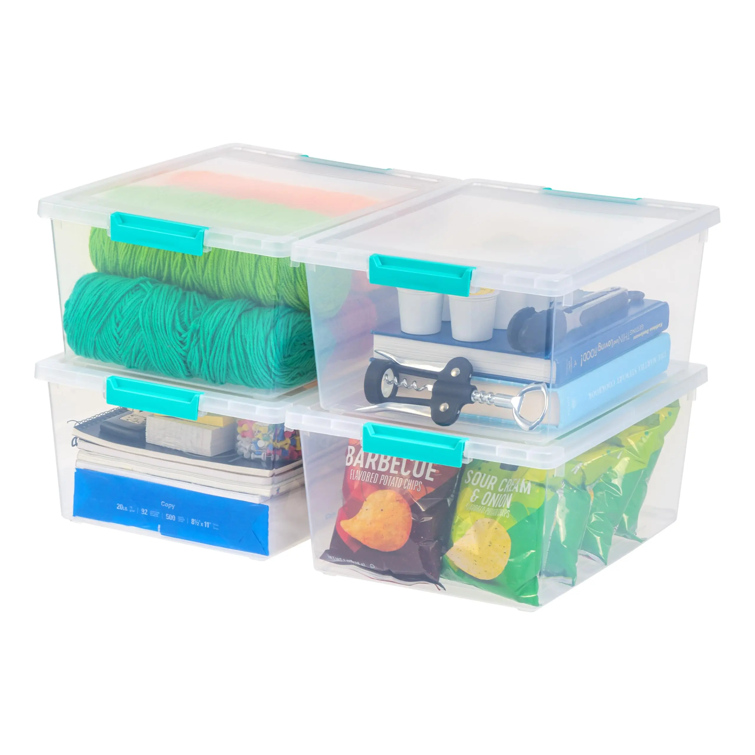 Iris 12 Qt. Plastic Storage Bins Containers With Lids  4 Pack Small Sensory Bin Craft Organizers & Organizing Container For Home Office Art Supplies Stackable Clear