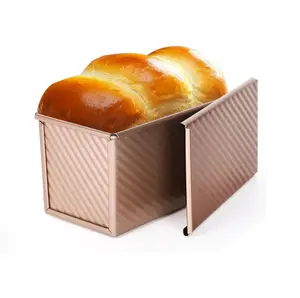 Pullman Loaf Pan with Lid, 1LB Capacity Non-Stick Carbon Steel Corrugated Bread Pan for Homemade Sandwich Bread, Sourdough & Toast Box, Square Cake Mold Professional Bakeware Supplies