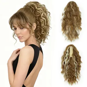 12 Inch Blonde Ponytail Extension - Curly Pony Tails Hair Extensions, Claw Clip Ponytail Extension, Synthetic Clip in Ponytail Hair Extensions (Color: Blonde with Beige Blonde Highlights)