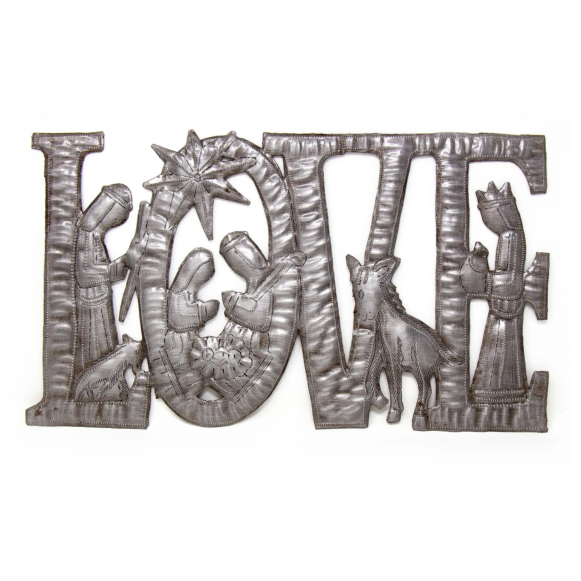 Global Crafts LOVE Nativity Haitian Steel Drum Wall Art