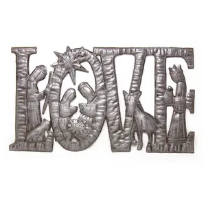 Global Crafts LOVE Nativity Haitian Steel Drum Wall Art