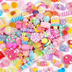Fake Candy Charms 120PCS Cute Flatback Resin Charms For Slime, Random Kawaii Decoden Charm for Embellishments Slime Charm for Craft Phone Junk Case Charms Bulk Rainbow Lollipop, Scrapbooking DIY Decor
