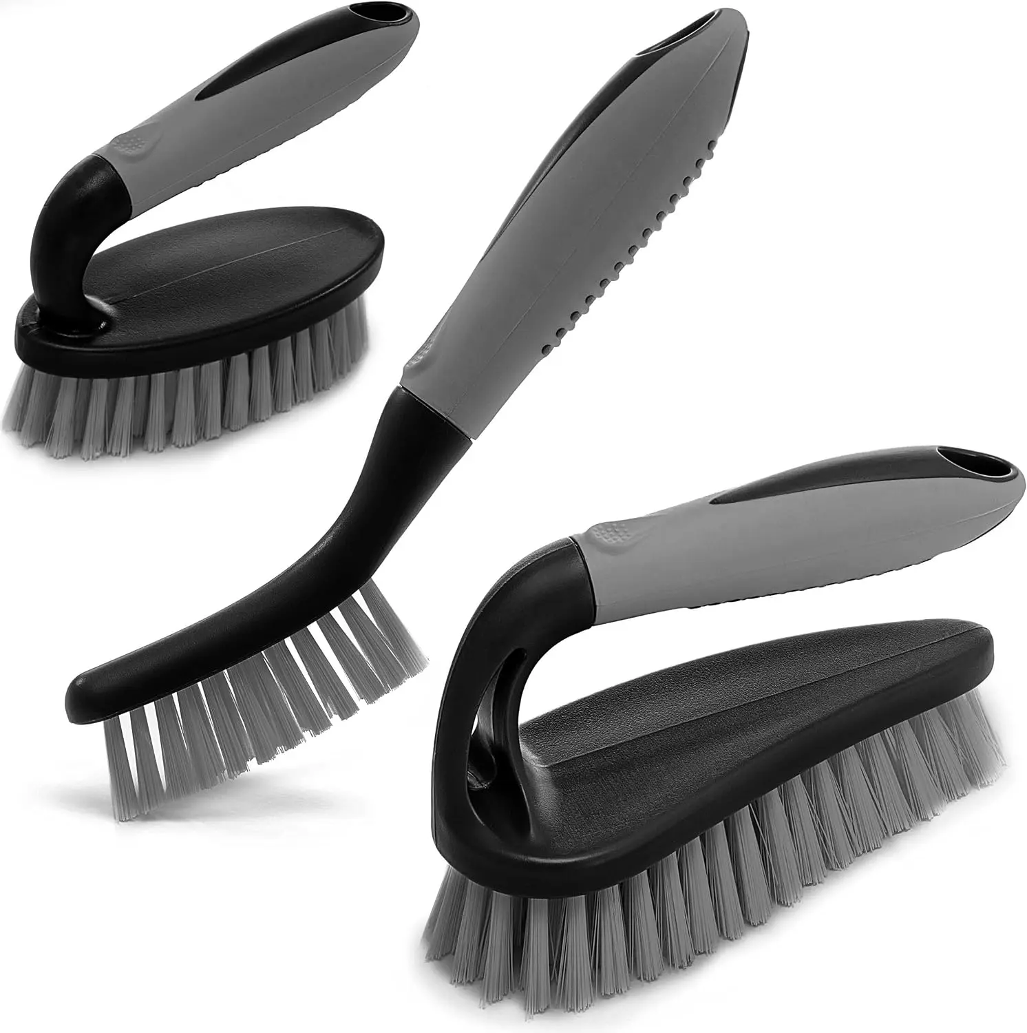 Scrub Brush Set of 3 – Ergonomic Cleaning Scrubber & Grout Brush for Bathroom, Shower, Kitchen & Tiles