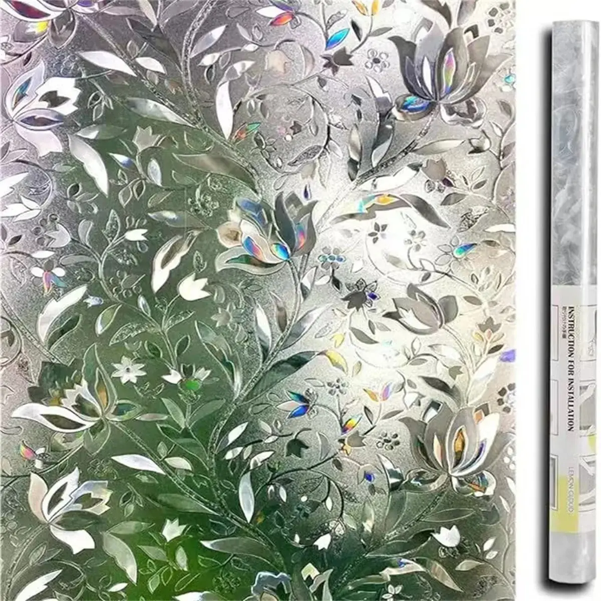 Elegant Tulip Floral Privacy Window Film, Self-Adhesive No Glue, Transparent Non-Sensitive Floral Design Decorative Glass Sticker, Easy Peel & Stick, Office Living Room Decorative Stickers, Floral Pattern Sticker