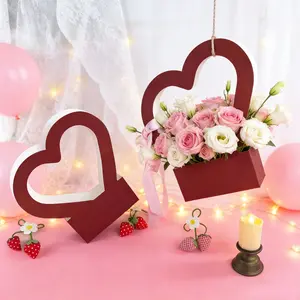 5pcs Heart-Shaped Gift Bags, Hollow Heart Flower Handled Box, Holiday Flower Wrapping Paper Bags, Romantic High-Value Party Favor Bags, Suitable for Valentine's Day, Mother's Day, Birthday, Wedding and Other Occasions for Flowers and Gift Wrapping