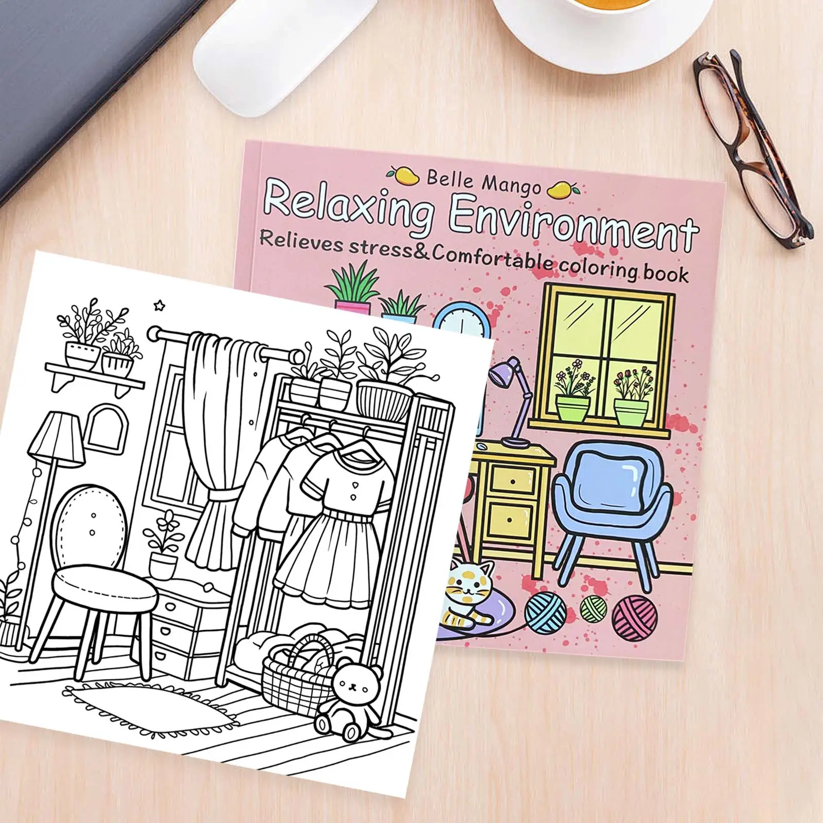 Relaxing Environment: A coloring book, this handmade sketchbook features 40 pages of super cute, cozy, and hygge-inspired space designs, perfect as a
