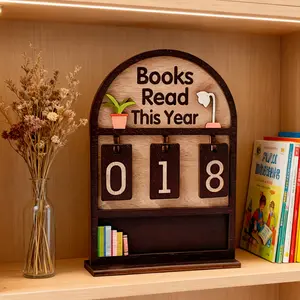 A Wooden Annual Reading Count Display - This Year'S Reading Tracker Can Monitor Up to 999 Books, Features a Text Base, Suitable for Office Books, Modern Literature, Sturdy Structure, Book Shelf Decoration, Gifts for Book Lovers