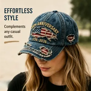 USA Flag 250th Anniversary Embroidered Distressed Baseball Cap, American Patriotic Dad Hat, Retro Ripped Denim Sun Cap, Skull Pattern & Multi-Colors Available