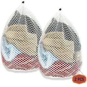 Net Laundry Bags 40 x 50 cm, 2 Pcs Mesh Laundry Bags, for Washing Machine, Delicates, Bra, Socks, Baby Clothes, Durable Washing Machine bag, Reusable Delicate Laundry Bag with Drawstring