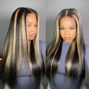 BangJazz FB/27 Balayage Long Silk Double Drawn Straight Human Hair Wig Pre Bleached Knots 13X6 Lace Front Human Hair Wig Glueless Virgin Human Hair dealsforyoudays