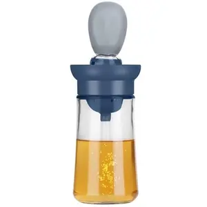 Oil Dispenser Bottle 2 In 1 Cooking Glass Olive Oil Dispenser Silicone Dropper with Silicone Brush Dropper Measuring Container for Kitchen Baking BBQ
