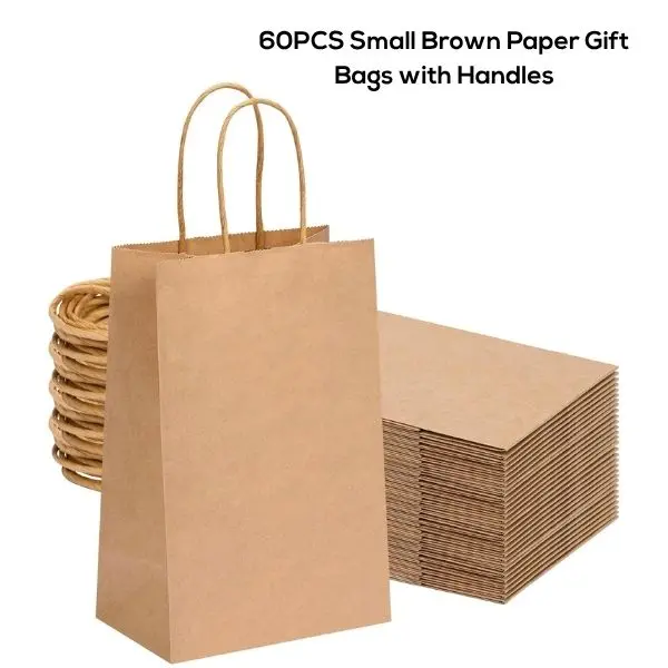 60PCS Small Brown Paper Gift Bags with Handles, Kraft Gift Bags Bulk, Shopping Bags, Retail Merchandise Bags, Party Favor Bags, Birthday, Wedding, Back to school & Business Gift Bags