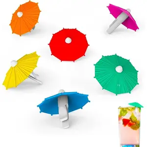 6 Pieces Colorful Umbrella Modeling Silicone Wine Glass Markers Reusable Cleanable Stemware Pendant Set for Party