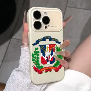 Dominican Republic Emblem Pattern Dopamine Ins Style Solid Color Phone Case with Ultra Skin friendly Touch, All Inclusive Lens Phone Case Suitable for iPhone 17 16 15 14 13 12 Pro Max Air