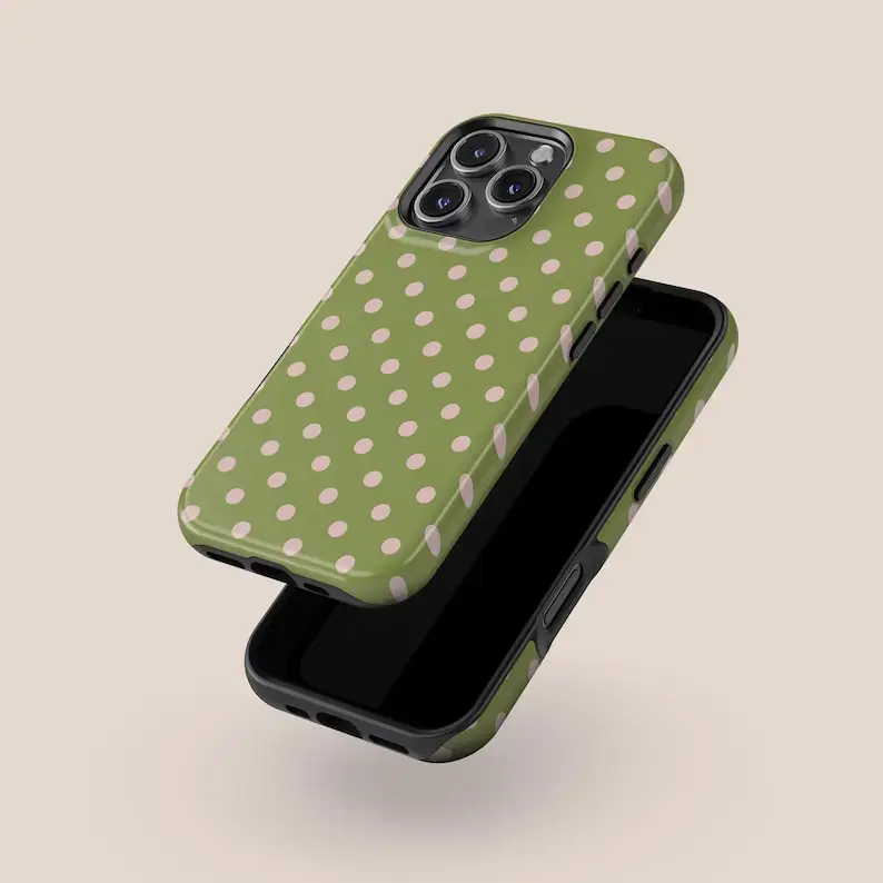 Olive Green with Pink Polka Dots Phone Case - Phone Case for Iphone & Samsung | Aesthetic Style Olive Green with Pink Polka Dots Phone Case - Phone Case for Iphone & Samsung | Aesthetic Style