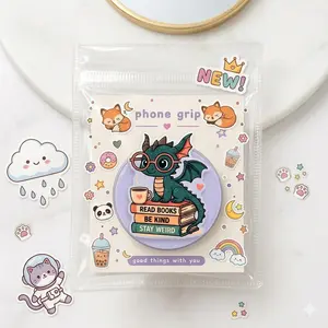 Cute Dragon Reading Books Phone Grip – Kawaii Fantasy Acrylic Holder, Fun Bookish Accessory for Teens & Anime Fans