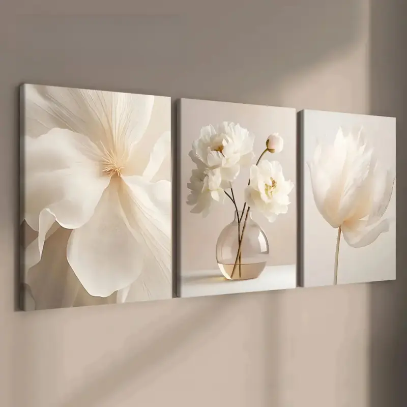 Flower Canvas Wall Art |   3-Piece Wooden-Framed Floral Painting Set for Bedroom, Living Room & Office