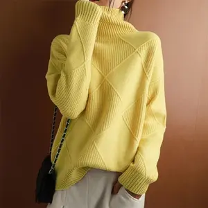 Casual Home Turtleneck Sweater For Women Loose Solid Warm Pullover Top Spring Autumn Lazy Wind Knitted Bottoming Shirt 2025 New