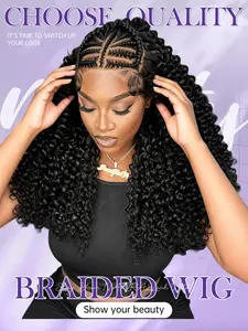 Premium 13x6 Lace Braided Wig, Long Deep Wave Curls with Intricate Braids, Ready to Wear for All Occasions, Stylish Hairpiece