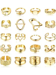 20 Pcs Chunky Rings for Women 18K Gold Plated Stacking Ring Set Dome Thick Open Rings Adjustable Fashion Rings Stackable Rings