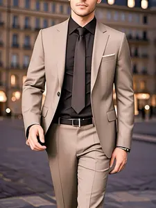 Tongtongbang Selection 2pcs Classic Suit Set - Men'S Formal Wear - High-Quality,\cial Occasions, Solid Color, Long Sleeve, Button Details, Lapel Collar, Non-Stretch Fabric, All-Season Wear, Formal Attire|Sleek Formal Attire|Sleek Design, Formal Att