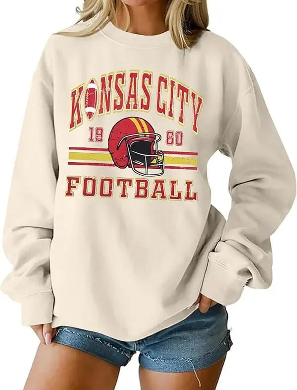 Football Season Sweatshirt Women Game Day Sweatshirt Sunday Funday Pullover Tops Long Sleeve Fit