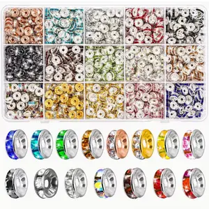 900pcs 8mm Round Spacer Beads for Jewelry Making - Iron Crystal Rhinestone Spacers with Mixed Colors (15 Colors) for Bracelets, Necklaces, Earrings - Easter Gift for Adults & Teens 14+