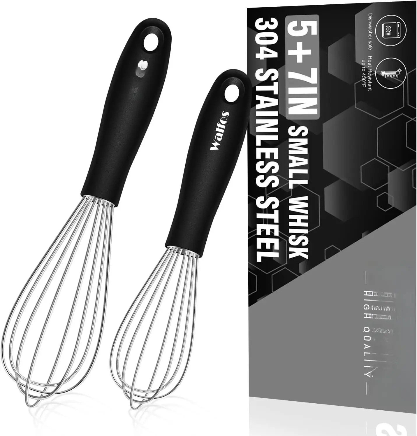 Mini Stainless Steel Whisk for Cooking - Heat Resistant Kitchen Whisks for Non-stick Cookware, Balloon Egg Beater  for Blending, Whisking, Beating, Frothing & Stirring, 5+7in/12+17cm