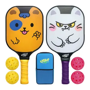 Pickleball Paddle Set for Beginners | Includes 2 Paddles, 4 Balls, Carry Bag | Cute, Kawaii Dog & Cat Characters | YOZA