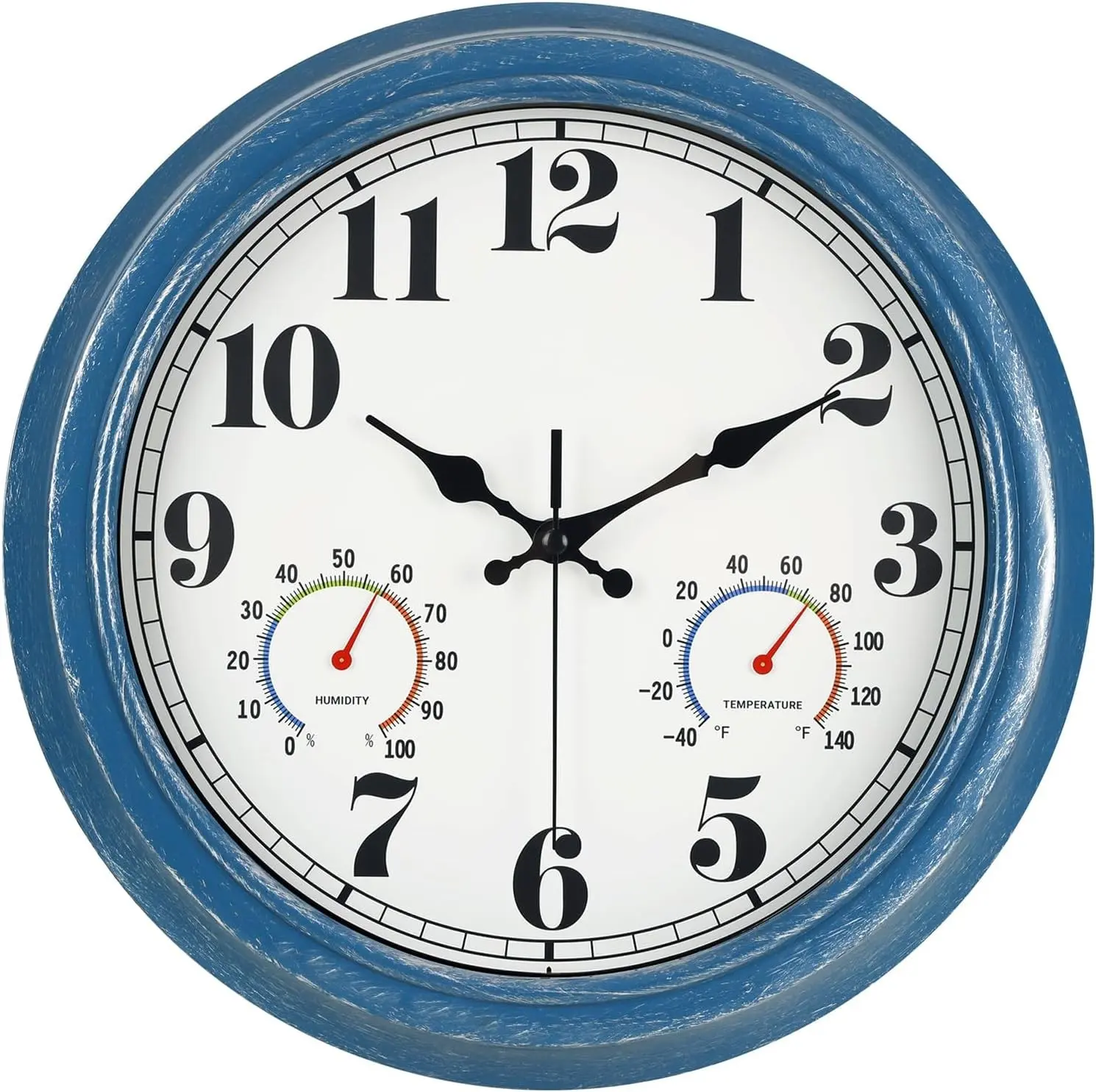 13 Inch Outdoor Clock, Waterproof and Silent, with Thermometer and Hygrometer, Large Numbers for Easy Reading, Perfect for Home,Office,Bedroom,Kitchen,Porch,Garden,Pool(Blue)