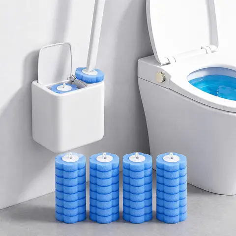 Disposable Toilet Bowl Wand Wall Mount Set with 36 Brush Heads, Auto-Flip Design, Built-In Cleaning Solution, Contact-Free Refills - Aesthetic Plastic Toilet Cleaning Tool, Water-Activated Anti-Fouling Daily Bathroom Supplies Kit