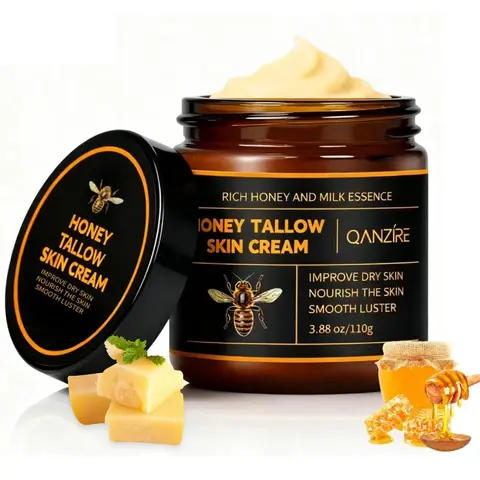 QANZIRE Honey Tallow Skin Cream – Natural Moisturizer for Soft, Smooth, and Radiant Skin Body Care Moisture 3.88 oz, Suitable for All Skin Types, Moisturizing, Skin Repair