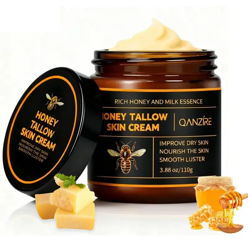 QANZIRE Honey Tallow Skin Cream – Natural Moisturizer for Soft, Smooth, and Radiant Skin Body Care Moisture 3.88 oz, Suitable for All Skin Types, Moisturizing, Skin Repair