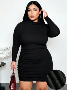 Firerie Plus Size Women’s Elegant Black Bodycon Long Sleeve Dress | Sexy Party & Birthday Outfit for Autumn