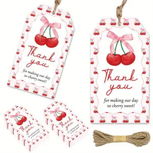 50Pcs Cherry Thank You Tags Coquette Cherry Theme Party Favor Tags Cherry Fruit Thank You for Making Our Day so Cherry Sweet Gift Tags with String for Birthday Party Baby Shower Bachelorette Party