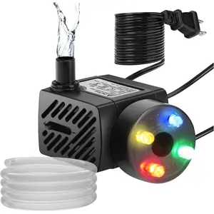 Mini Submersible Fountain Water Pump With LED Light 50GPH 3W Small Ultra Quiet Water Pump With Tubing For Aquarium Fish Tank Outdoor Pond Water Feature Fountain Statuary
