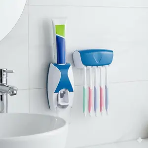 Wall-Mounted Toothpaste Dispenser and Brush Holder, No-Drill Bathroom Organizer, Auto-Pump Design, Fits Multiple Brush Sizes