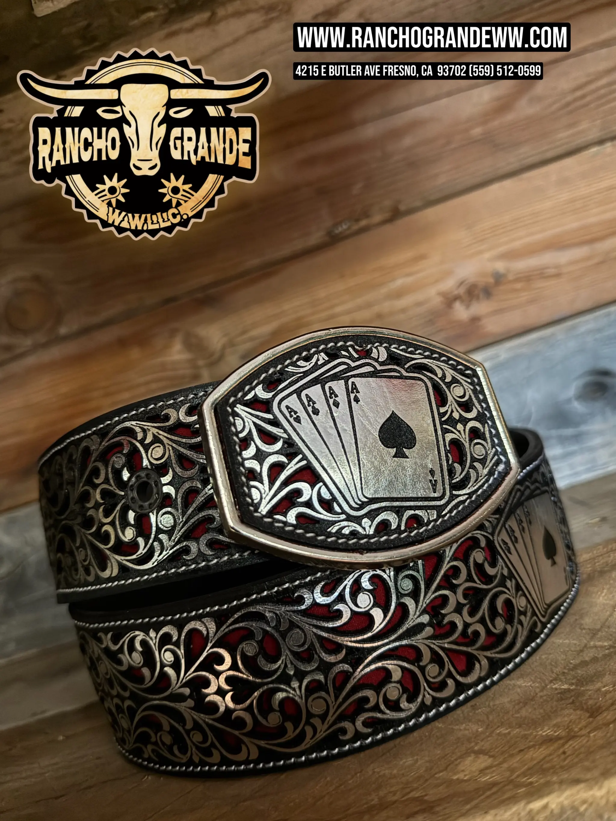 Men's Western Belt Poker of Ases Silver / Cinturon Poker de Ases Plata cinto Leather / Piel
