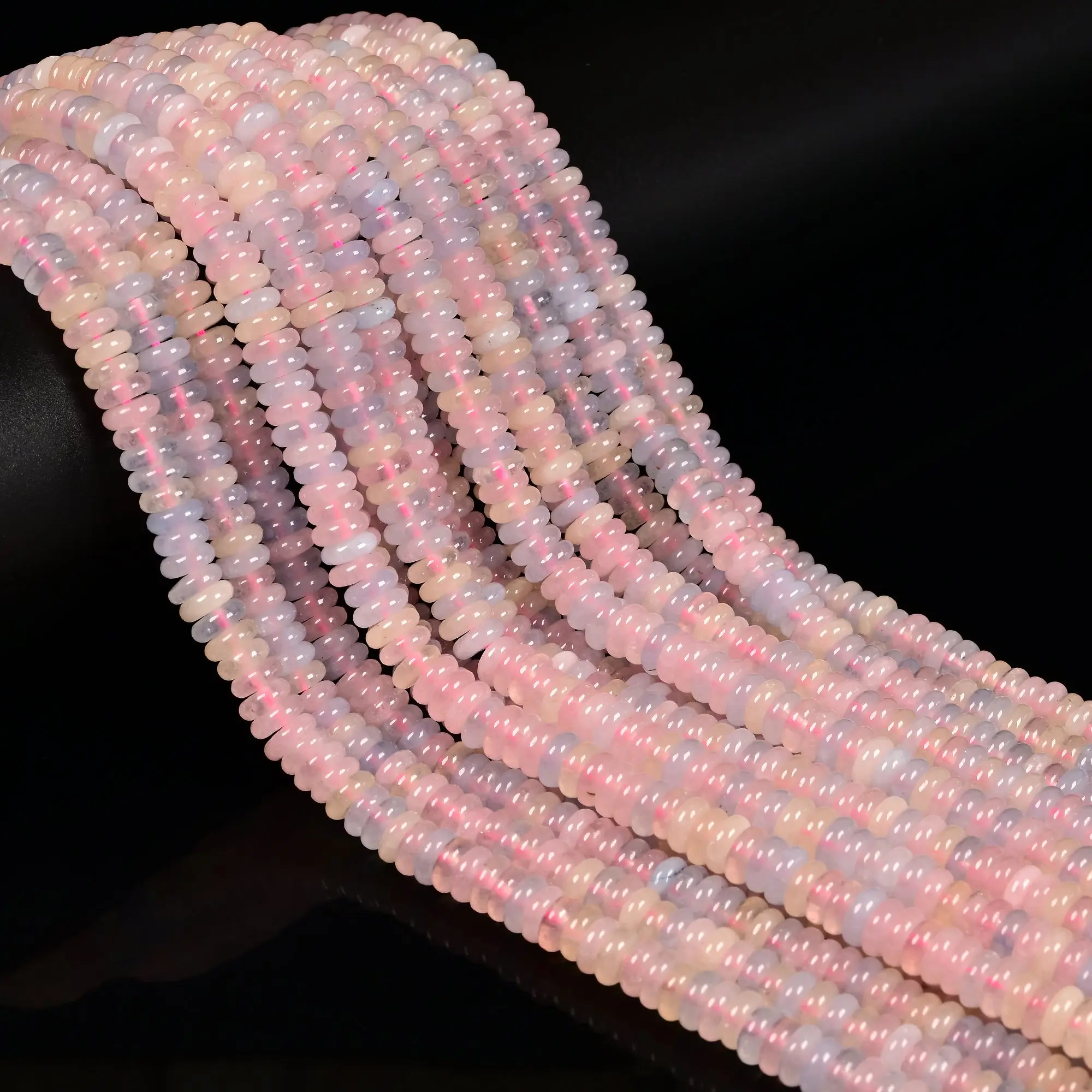 Multicolor Morganite Color Dyed Jade Smooth Rondelle Beads 2x6mm 15.5" Strand