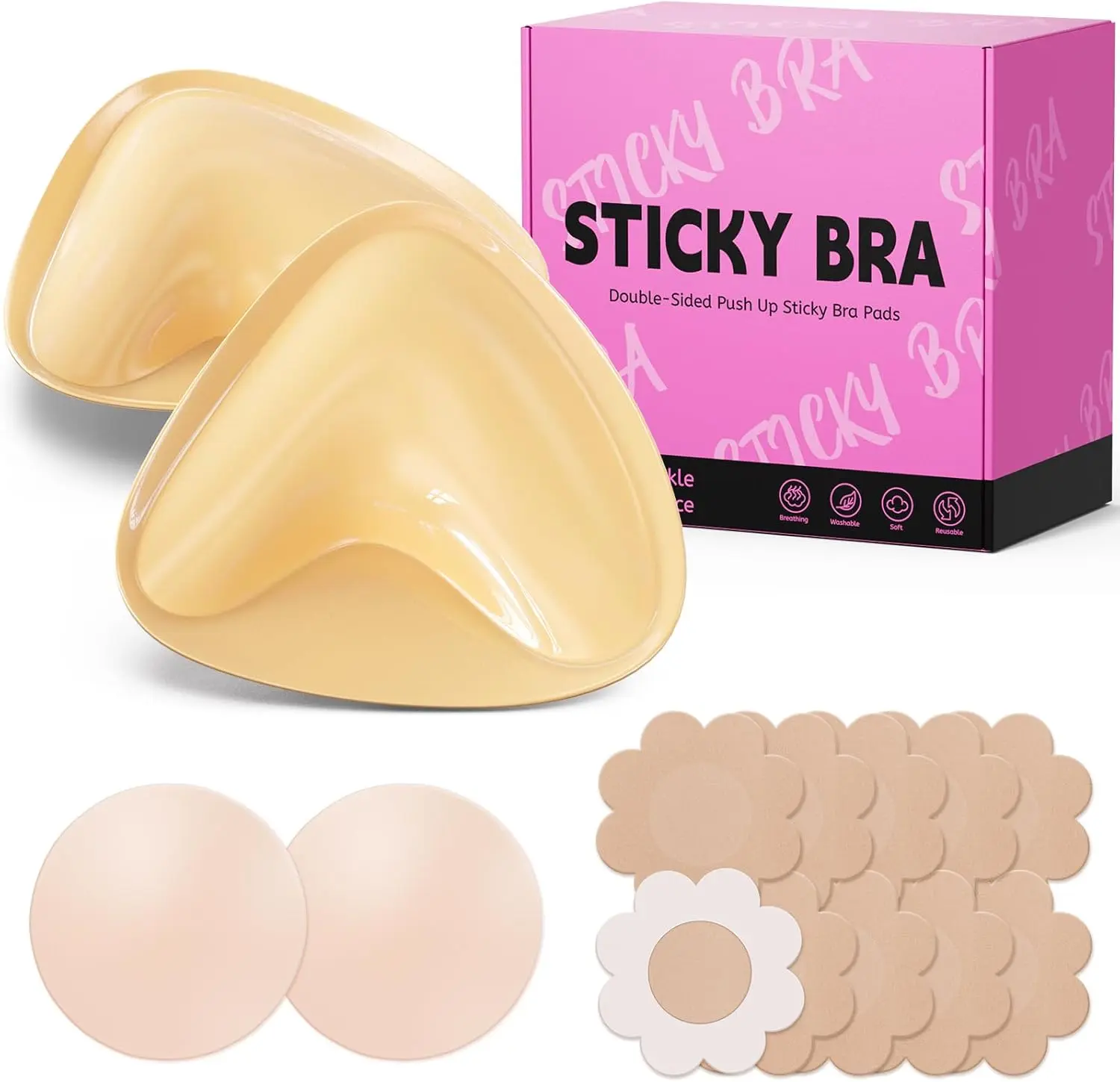 Ultra Push up Sticky Bra Pads Inserts Double Sided Adhesive Bra Inserts Stick on Sports Swimsuit.Thin Seamless Triangle Bra Pads, Bra Padding, Removable Cup Pads, High Elasticity Sports Bras, Swimsuits, Yoga Wear, Cup Inserts, Professional Quality Womensw
