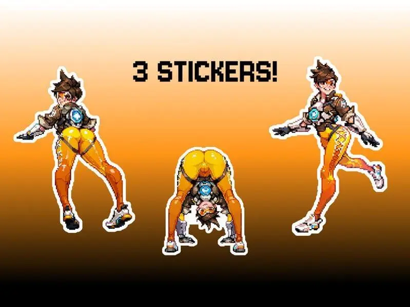 Tracer Overwatch Sticker Pack | Classic Outfit | 3 Glossy Pixel Art Pinup Stickers | Gaming Fan Art